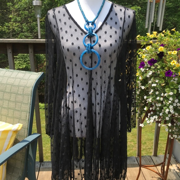 Liv by Habitat size M black sheer polka dot cover up or dress - Picture 1 of 5